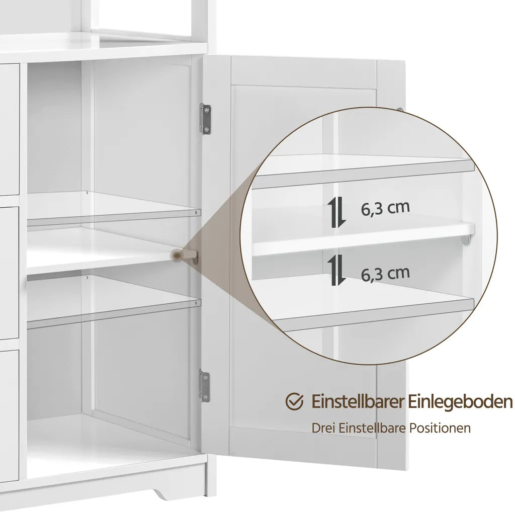 Yaheetech Badezimmerschrank 66 x 35 x 90 cm – Weiß – Aufbewahrungsschrank aus Holz mit 3 Schubladen und verstellbarem Einlegeboden