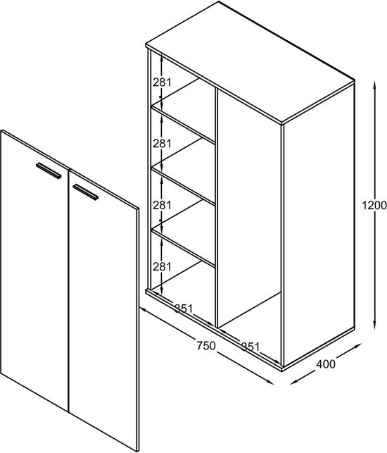 Kinderkleiderschrank - Einlegeböden und Hängeteil - 120 cm hoch
