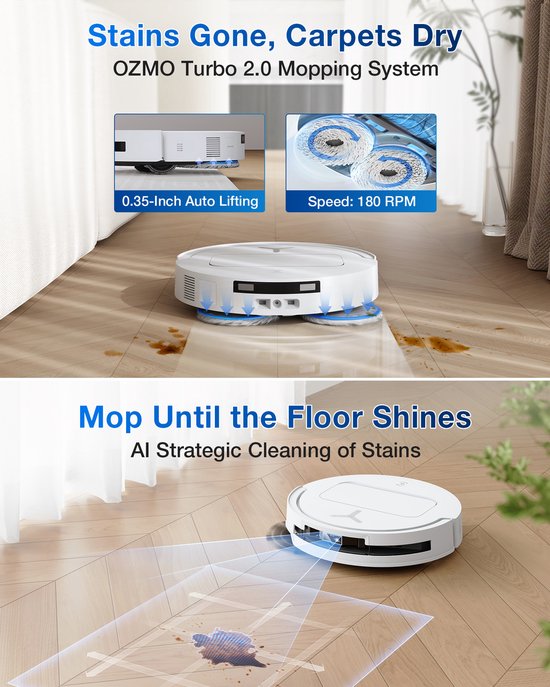 ECOVACS - DEEBOT T50 Omni weiß Gen 2 EU – Staubsauger- und Wischroboter – 21.000 Pa Saugkraft – Selbstreinigender Staubsaugerroboter mit Warmwasser-Wischsystem – Automatische Entleerungsstation – Geeignet für Tierhaare