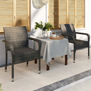 Yaheetech Rattan-Gartenstühle, 2er-Set – Grau – 58 x 58 x 84 cm – stapelbar, mit Armlehnen