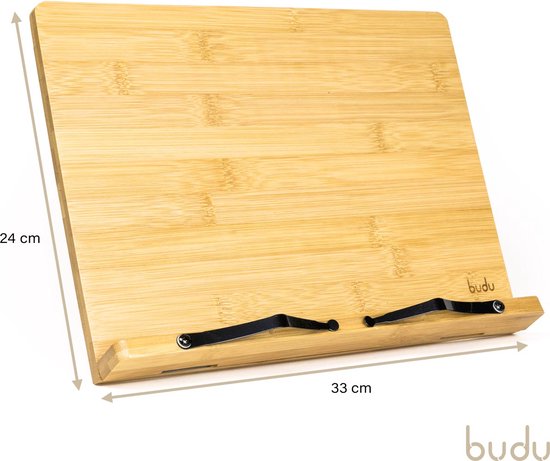 Budu Buchständer - Buchhalter - Buchständer Bambusholz - Tablet-Halter - Leseständer - Verstellbar (5 Positionen)