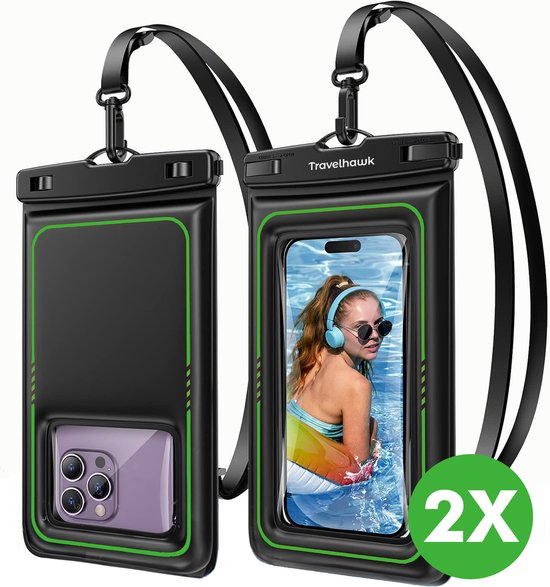 Travelhawk Wasserdichte Handyhüllen – Drybag-Set, 2er-Pack – Unterwasserhülle – Wasserdichte Handytasche – Für alle Smartphones geeignet – Auch für Reisepass und Bankkarten – Durchsichtig – Wasser - Urlaub - Schwimmen - Handy - Wasserdicht