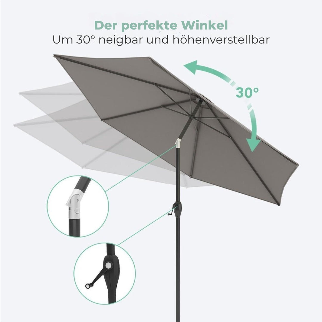 LifeGoods - Sonnenschirm - 270 cm - 30° neigbar - wasserdicht - mit Bezug - Taupe