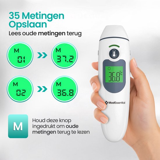 MostEssential 2-in-1 Digitales Fieberthermometer - Ohrthermometer - Stirn- und Körperthermometer - Fieberthermometer für Erwachsene, Kinder und Babys - berührungslos - IR30