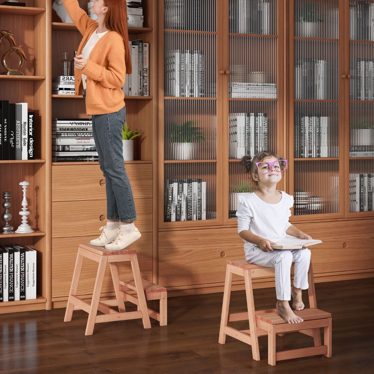 Coast 2-Step Foldable Wooden Stool Natural - Multifunktionale Stufe für Kinder und Erwachsene 50x39x45 cm