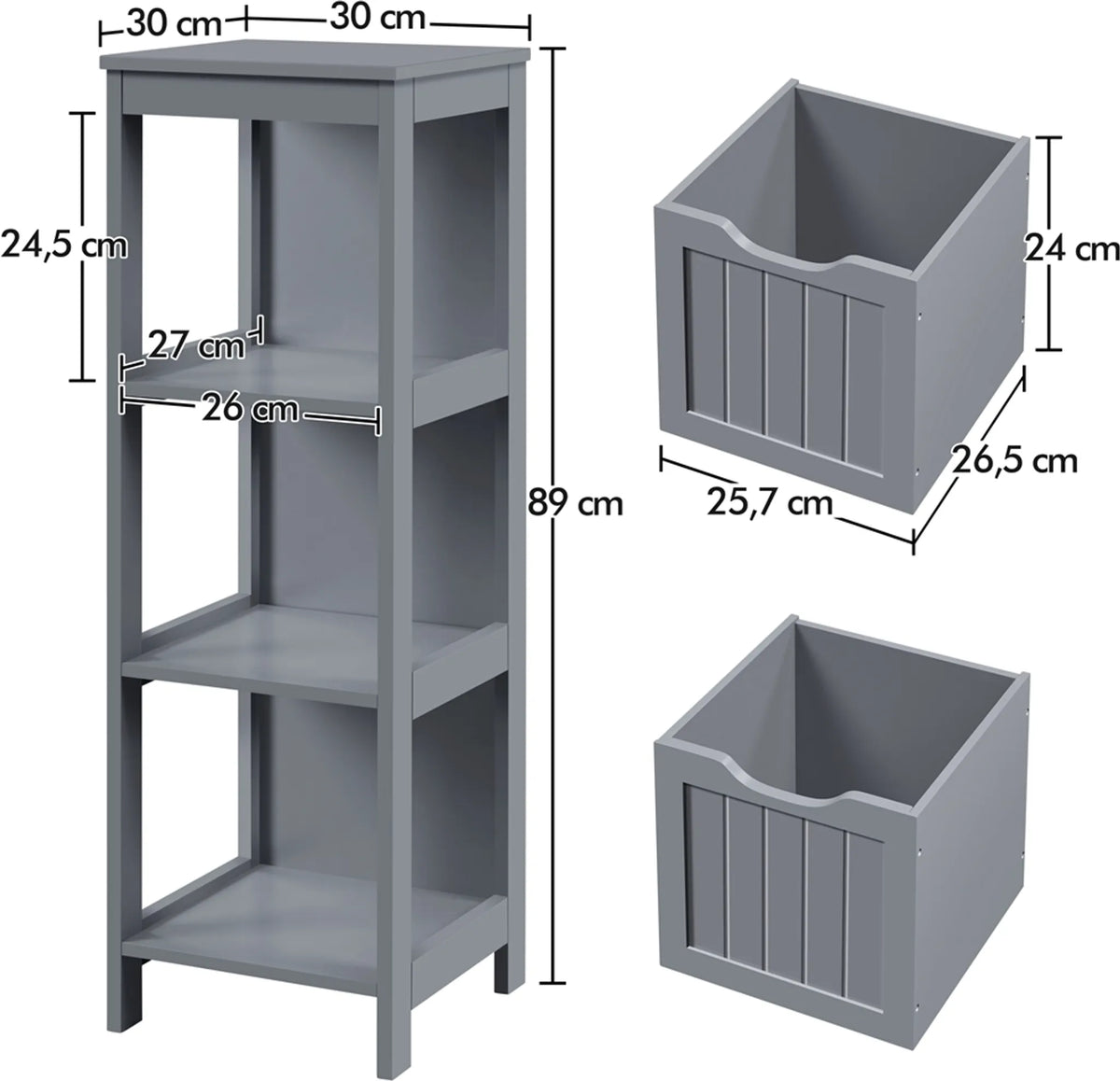 Yaheetech Platzsparender Badezimmerschrank & Aufbewahrungsschrank mit 2 herausnehmbaren Schubladen, 89 cm hoch – Dunkelgrau – MDF