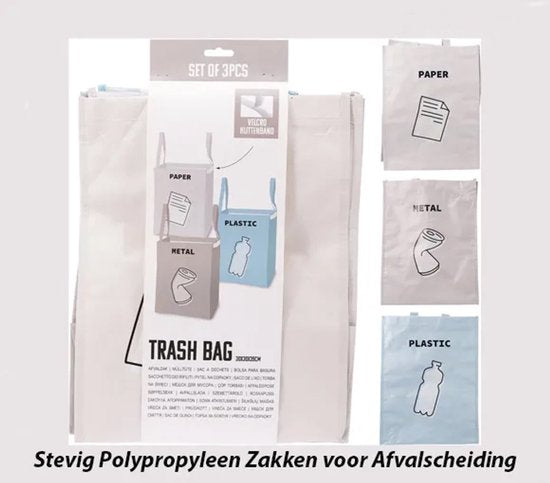 Müllbeutel-Recycling-Set, 3 Stück – robuste Aufbewahrungsbeutel für die Mülltrennung.