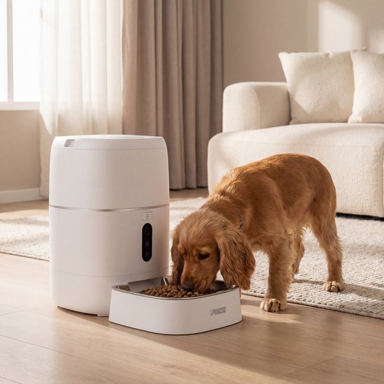 Princess Automatischer Fressnapf – HD-Kamera & Smart – 6 Liter – Katze & Hund – App-Steuerung – Geplante Fütterung – Edelstahlschüssel – Pufferbatterie – Futterautomat – Futterspender – 610065