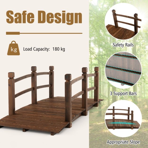Teichbrücke Gartenbrücke Holzbrücke mit Handlauf 171 x 76,5 x 58,5 cm Dekorative Brücke Holzbrücke aus Kiefer Zierbrücke für Gartenteich