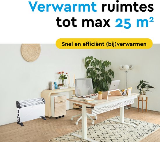 BRASQ - Elektrischer Konvektor - Turbofunktion und einstellbarer Thermostat - Kompakt und leise - Timer - 750/1250-2000 Watt - Heizung mit Überhitzungsschutz - Weiß - Elektroheizung