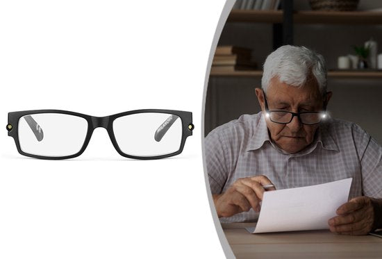Milanoro – Praktische Lesebrille mit integrierten LED-Leuchten – Stärke +2