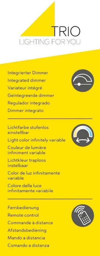 TRIO LUGANO - Deckenleuchte - Grau - inkl. 1x SMD 42 W - Fernbedienung - integrierter Dimmer - stufenlos einstellbare Lichtfarbe - Nachtlicht - Deckenmontage - nicht für externen Dimmer geeignet - Memory-Funktion
