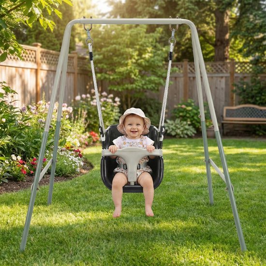 AXI 2-in-1-Schaukel aus verschiedenen Metallen in Grün/Creme – Mitwachsende Schaukel – Freistehendes Schaukelset mit Schaukelsitz aus Kunststoff und Babysitz – Schaukelset für Kinder