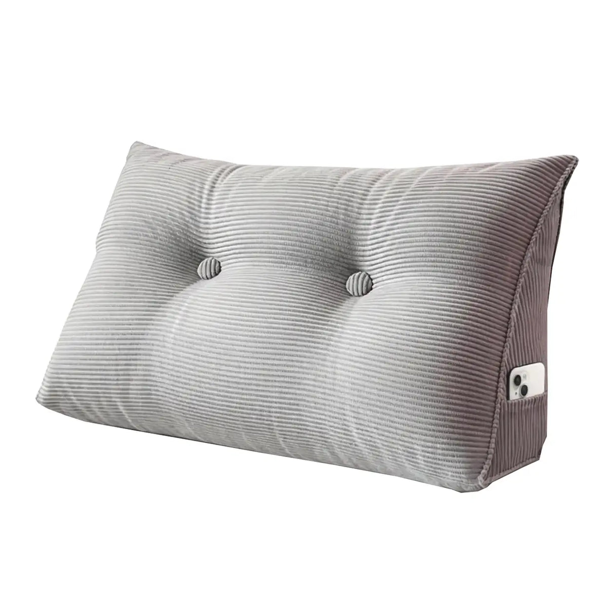 Xllx Rücken- und Lesekissen – Waschbarer Bezug und Seitentasche – 80 × 50 × 20 cm – Grau