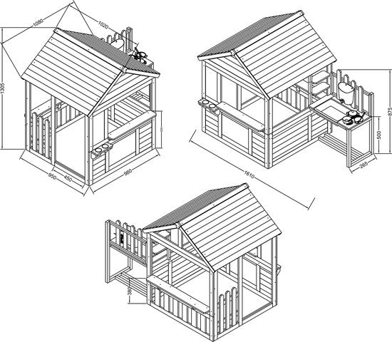 AXI Lizz Spielhaus Braun/Anthrazit – Holzspielhaus mit Spielküche, Kreidetafel, Spiegel, Blumentöpfen und Zubehör – FSC-zertifiziertes Holz – Gartenhaus für Kinder – 10 Jahre Garantie