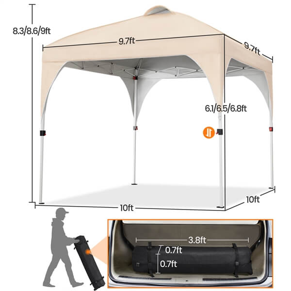 SOBERINE Pop-up-Faltpavillon 3 × 3 m mit Rolltasche, Sandsäcken und Heringen, beige