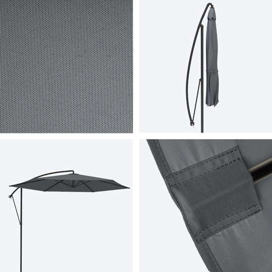 LifeGoods - Schwebender Sonnenschirm - bis zu 8 Personen - ⌀300cm - Wasserdicht - mit Abdeckung und Kreuzfuß - Garten oder Strand - Dunkelgrau
