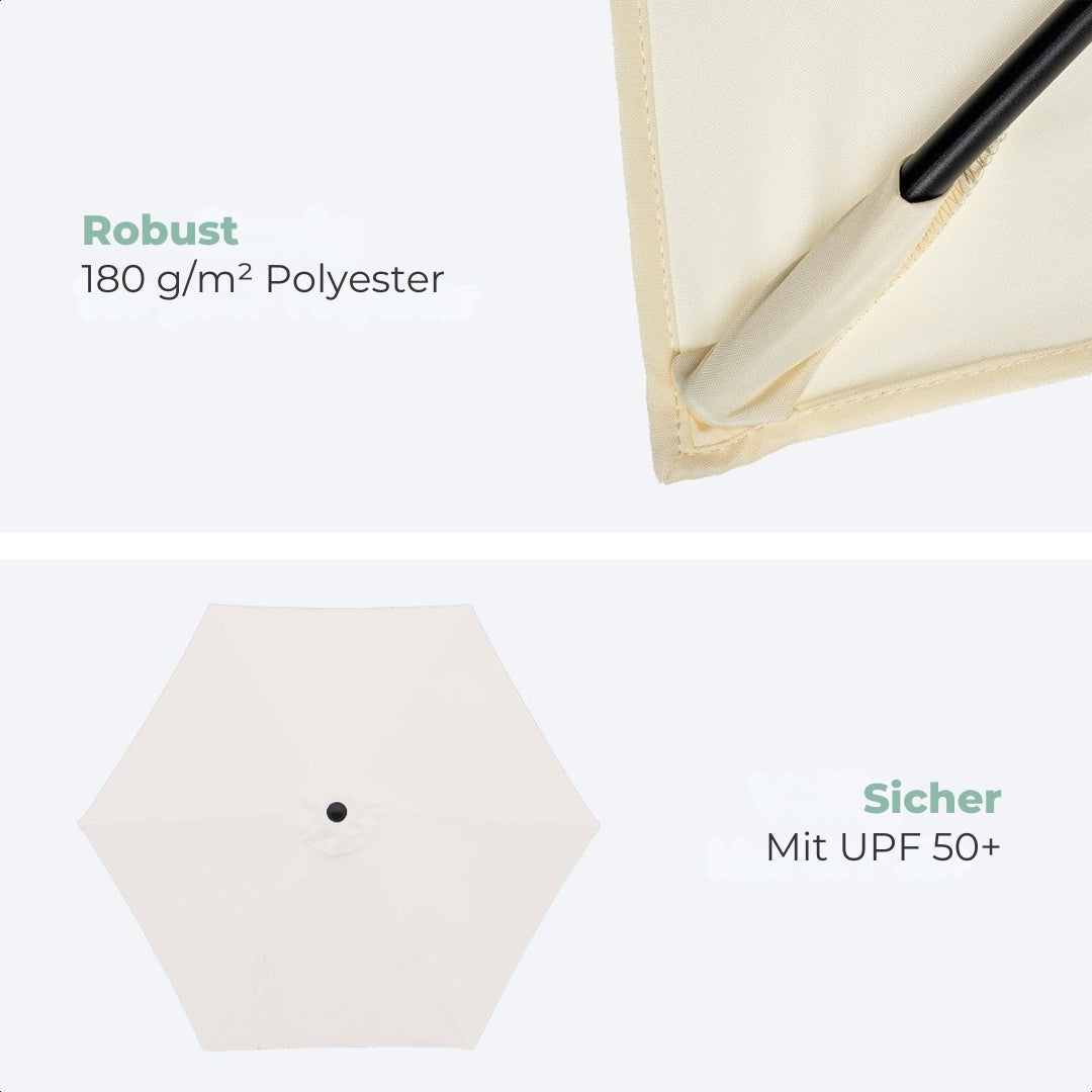 LifeGoods Sonnenschirm - 270 cm - 30° neigbar - wasserdicht - mit Bezug - Creme
