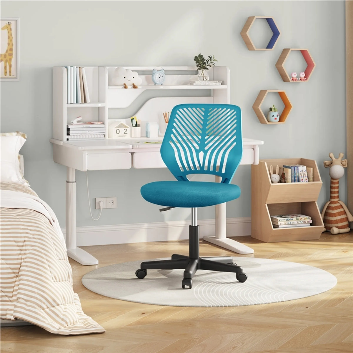 Yaheetech Armless Office Chair - Features höhenverstellbaren Gaslift und 360 ° drehbare Räder und weiche Schaumstoffpolsterung - für Büro und Studie - Schwarz Polyester und Nylon - 50 x 55 x 79-92 cm