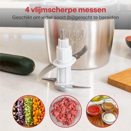 AoraKitchen - Zerkleinerer - Elektrisch - 5 Liter - 2000W - 4 Edelstahl-Messer