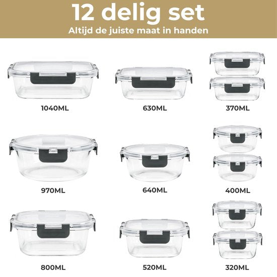 Stosh Frische-Schalen - Meal Prep Schalen - Gefrierschalen - Glas - 12 Stück - BPA frei