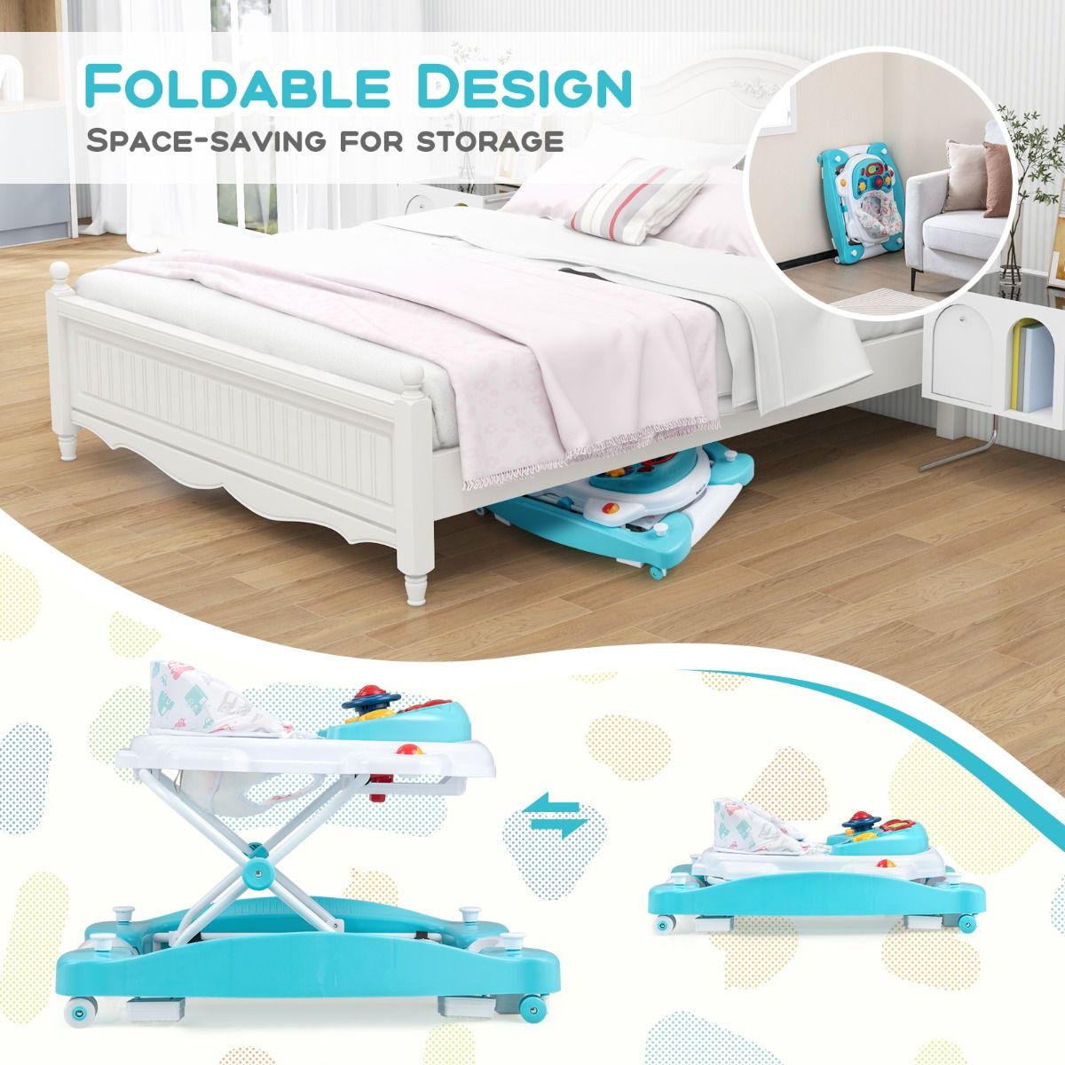 Coast 6-in-1 Lauflernwagen 71,5 x 62 x 50,5-54,5 cm Weiß/Blau mit abnehmbarem Spielbrett und verstellbarem Fußpolster