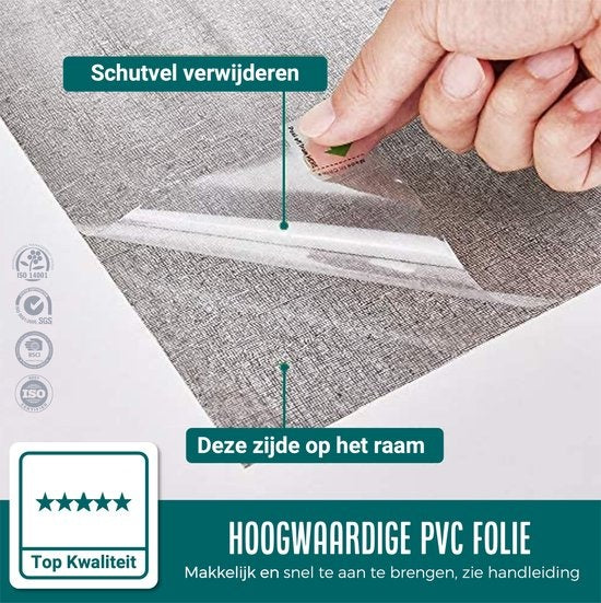 Homewell Raamfolie HR++ 75x300 - Isolerend & Zonwerend - Anti inkijk - Statisch - Linnenlook Grijs 70x300