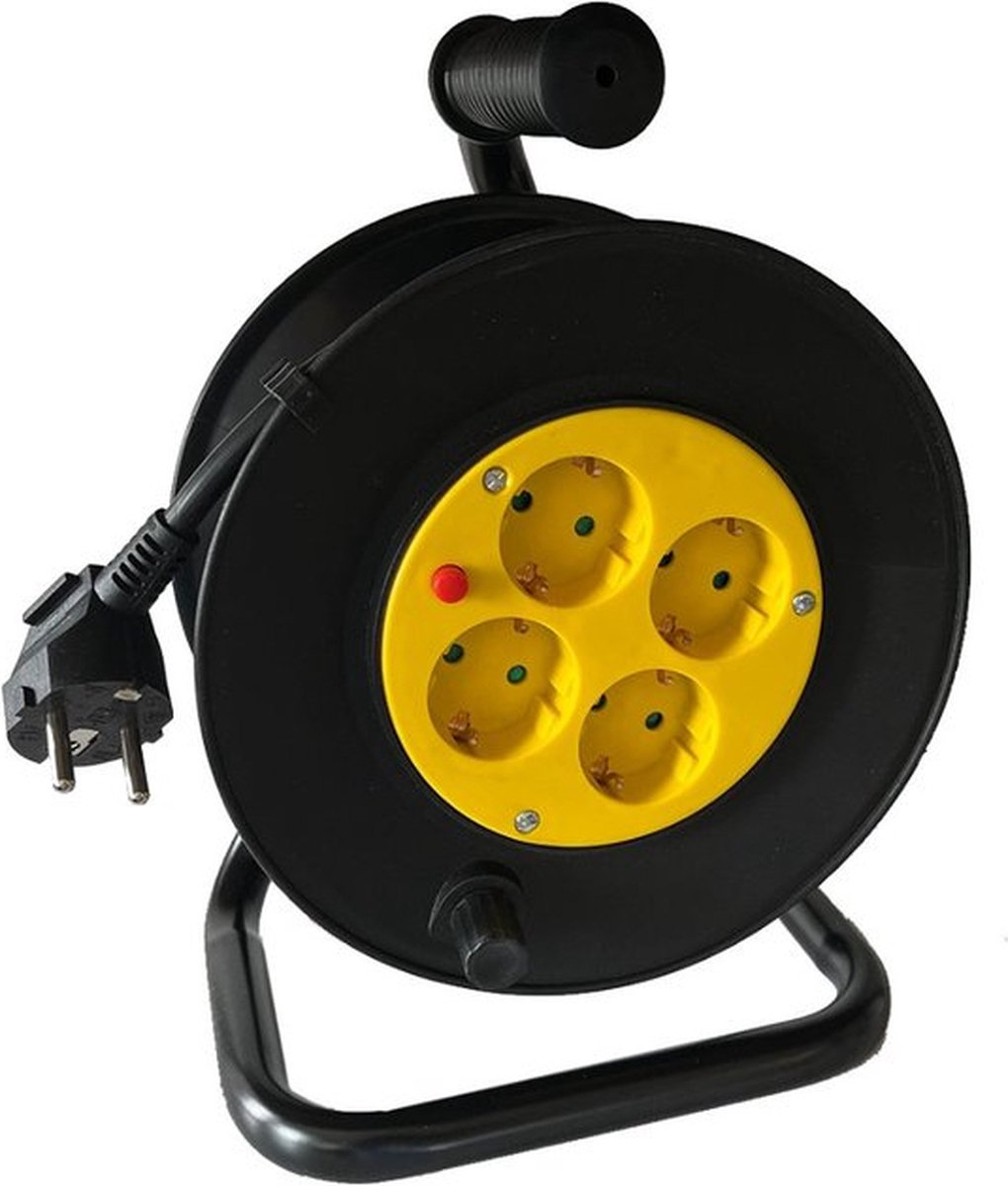 BRASQ Kabeltrommel Pro - 4-fach - Schwarz - 10 Meter - Trommelverlängerungskabel - Verlängerungskabel - Mit Erdung - Für den Innenbereich