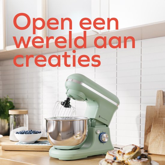 KitchenBrothers Küchenmaschine - 1200W - Küchenroboter - 5L - Brotmixer - Mixer mit Rührschüssel - Küchenmixer - Pastellgrün