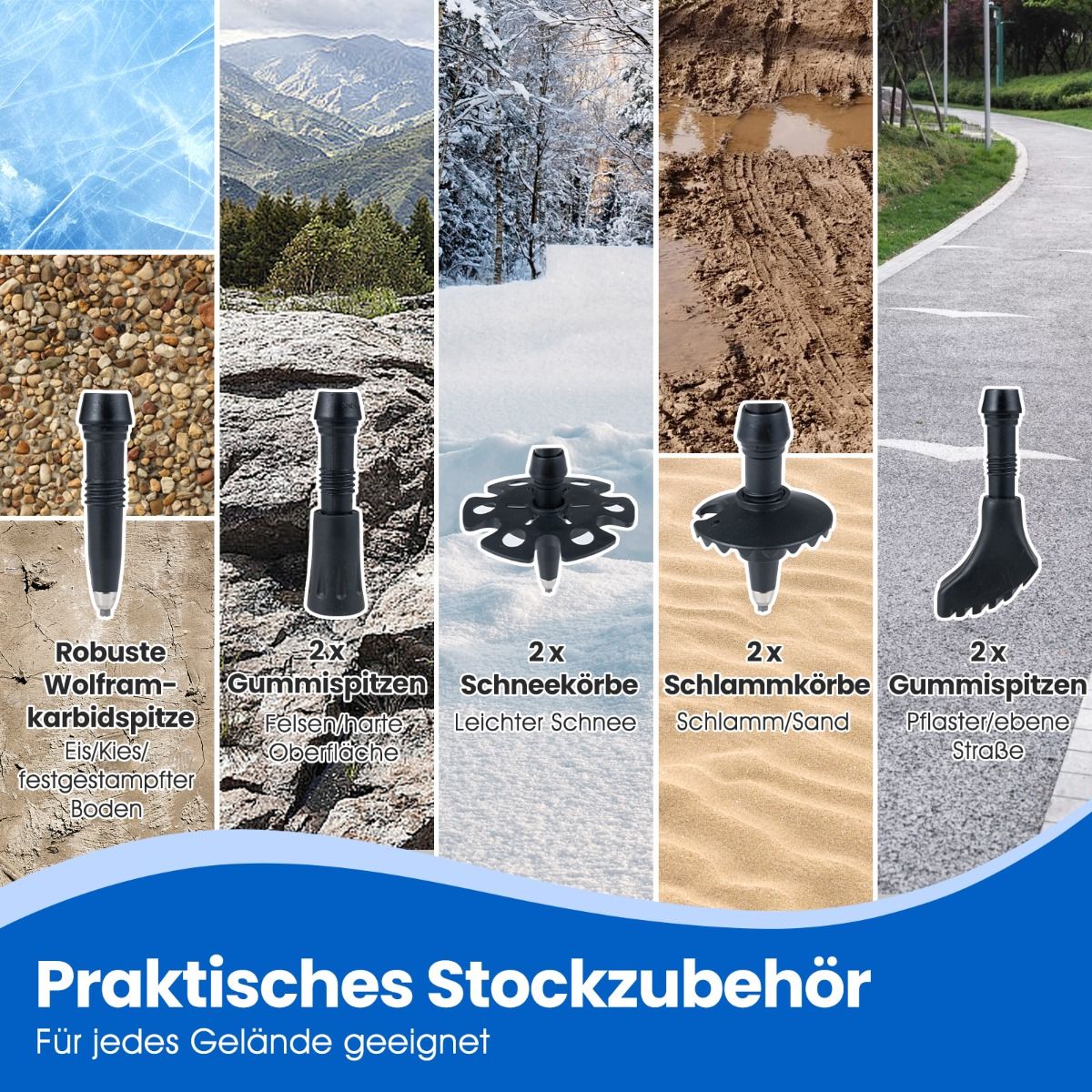 Coast Klappbare Gehstöcke – mit Schnellverschluss – verstellbar von 166 bis 195 cm – blau