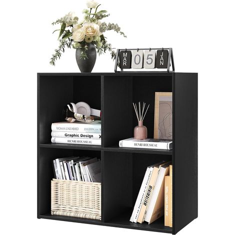 WOLTU Bücherregal Schwarz – 59,6 x 29 x 59,8 cm – 4 Fächer – Melamin
