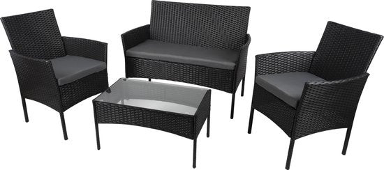 Lifetime Garden Gartenset - Berlin Lounge Set - 4 Teile - Gartenstühle, Liegestuhl und Tisch - Rattan - Schwarz - Garten, Balkon und Terrasse