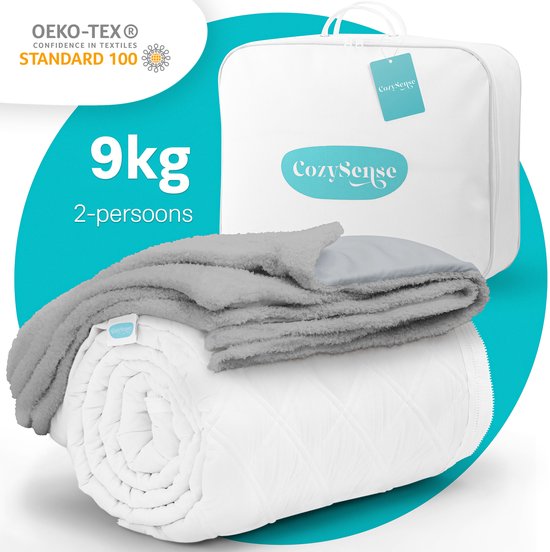 CozySense® Gewichtsdecke 9 kg – Doppelbettgröße – Weighted Blanket – Gewichtsdecke mit GLASS-Flow®-Druckverteilung – Inklusive waschbarem Bezug – 200 x 200 cm – Grau