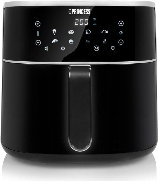 Princess Digital Airfryer XXL 182254 – 8 Liter – Extra groß – PFAS-frei – Heißluftfritteuse – Inklusive höhenverstellbarem Grillrost – Digitaler Touchscreen – 8 Automatikprogramme - 1800 W - Schwarz