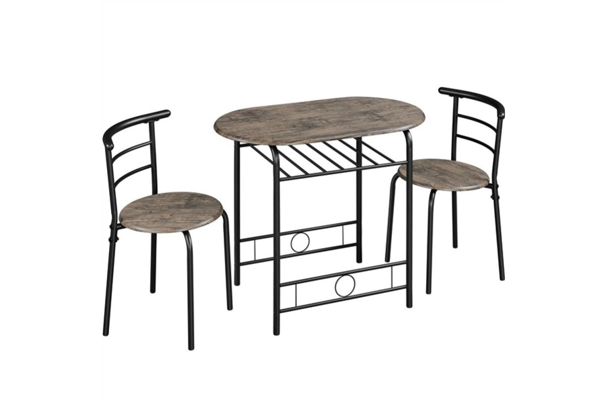 Yaheetech Bistro-Set, 3-teilig – Tisch 80 x 53 x 74,5 cm – 2 Stühle – Staufach – Schwarz