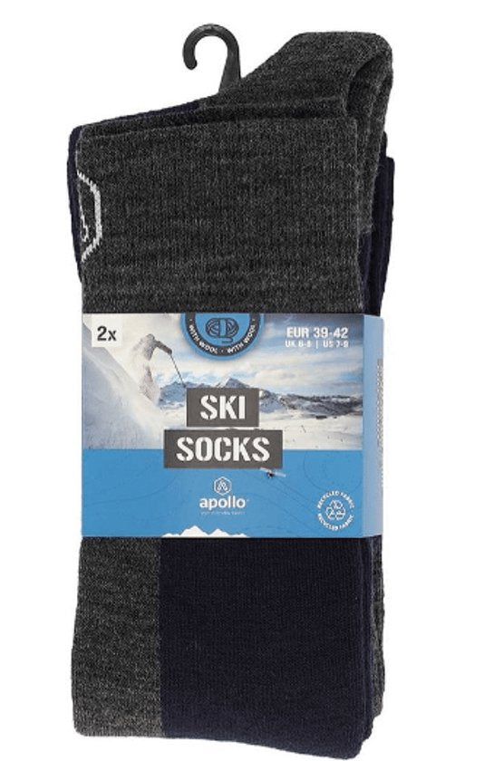 Apollo - Skisocken Unisex - Schwarzes Design - 2 Paar - Größe 43/46 - Skisocken Herren