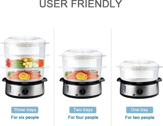 Aigostar Fitfoodie 30INA – Dampfgarer 9 l – mit Timer – 800 W – 3 Ebenen – Edelstahl