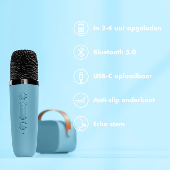 imoshion Karaoke-Set für Kinder und Erwachsene - Bluetooth-Lautsprecher mit drahtlosem Mikrofon - Soft Blue