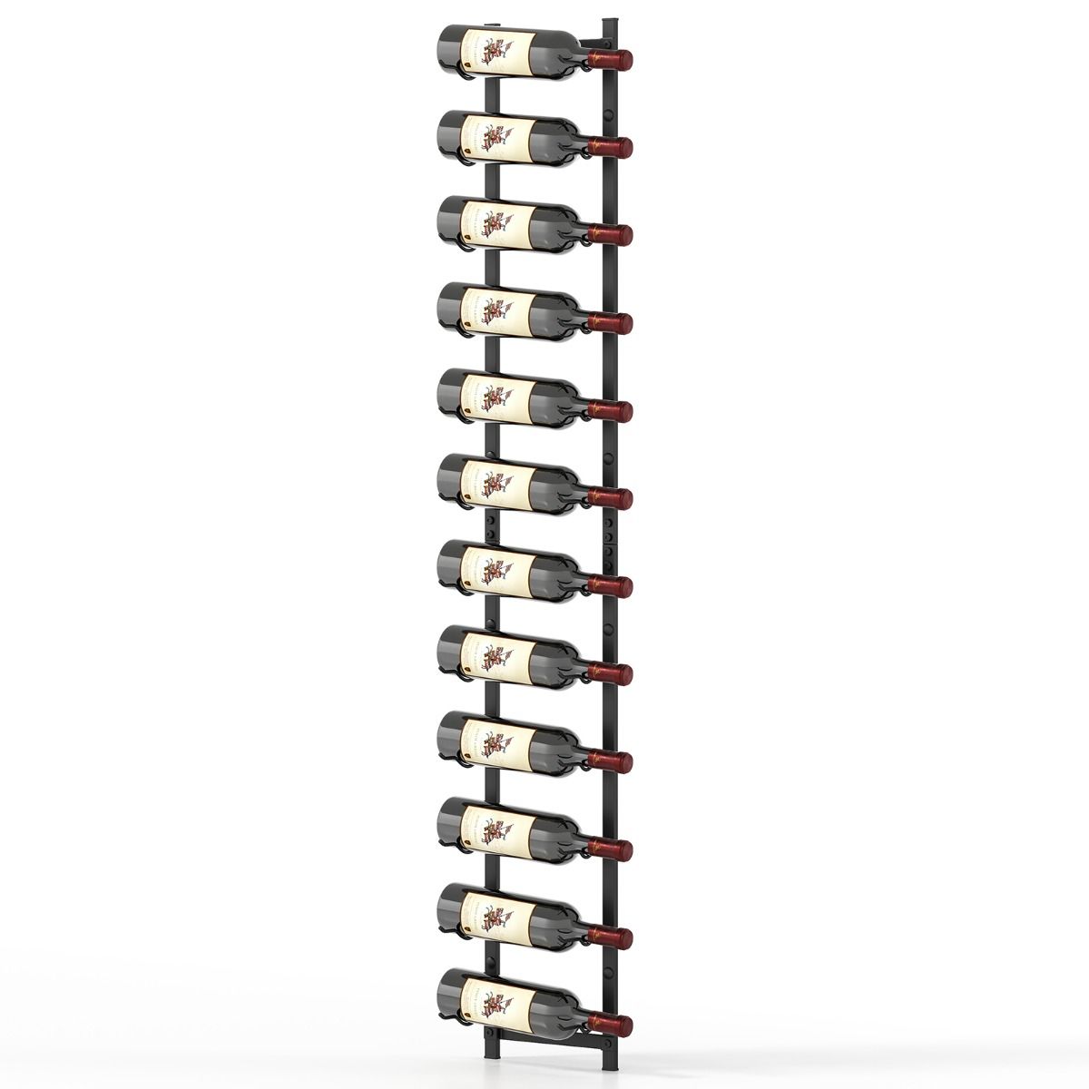 Coast Weinregal zur Wandmontage für 12 Weinflaschen – Flaschenhalter aus Metall – 22 x 13,5 x 145 cm – Schwarz