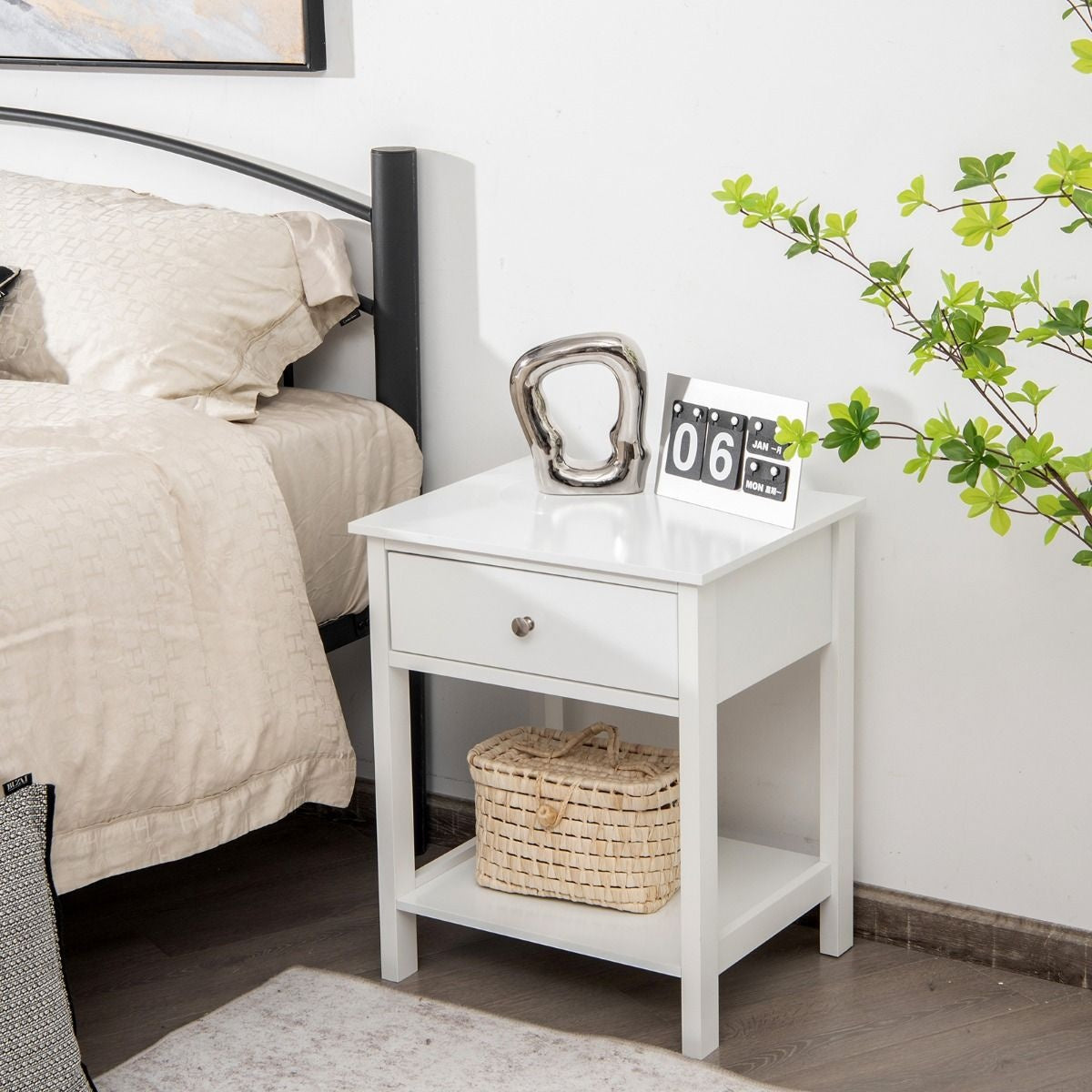 Coast Nachttisch 2-stufiges Nacht-Sideboard moderner Nachttisch mit Schublade weiß