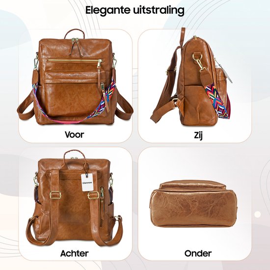 Glennoo - Rucksack Damen - Wasserdicht - Anti-Diebstahl-Fach - Rücken, Schulter, Handtasche - hellbraun