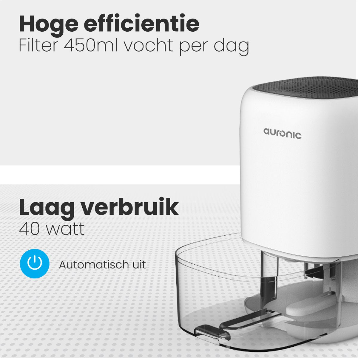Auronic Luftentfeuchter – 1 l Wassertank, 450 ml pro Tag, 40 W – 25,6 x 15 x 15 cm – Weiß