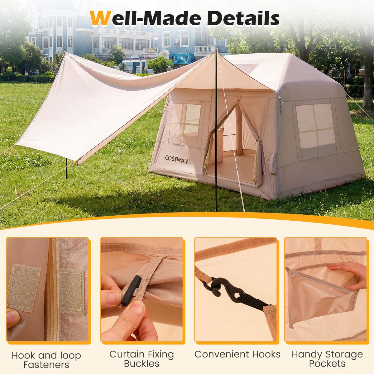 Coast aufblasbares Campingzelt – geeignet für 4–6 Personen – schnell aufzubauen – khaki 253 x 213 x 183 cm