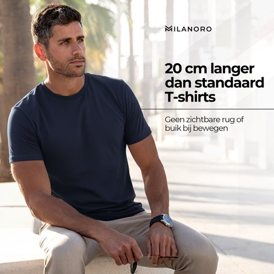Milanoro - 4er-Pack extra lange Baumwoll-T-Shirts - Navy - Rundhalsausschnitt - S