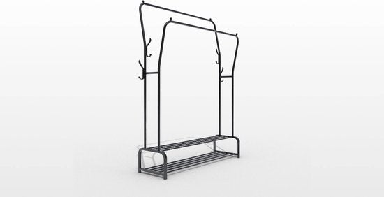 Avalo Industrial Clothes Rack Double Rod - Metall - 110x33x150 CM - Schwarz - Lagerung für Schuhe - Garderobe Rack mit Haken