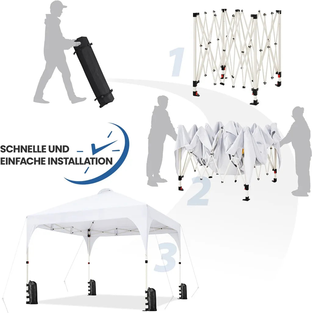 Yaheetech Faltbares Partyzelt 3 x 3 m – Weiß – Verstellbarer Pop-up-Pavillon mit Tragetasche