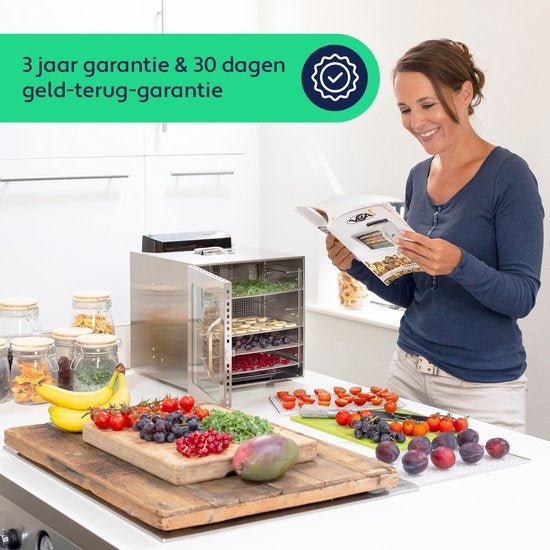 Vita5 Nobel S Food Dehydrator - Dörrgerät - Edelstahl - 24-Stunden-Timer - 30-90Â°C - 400 Watt - LED-Kontrollfeld - Dehydrator - 6 Schichten