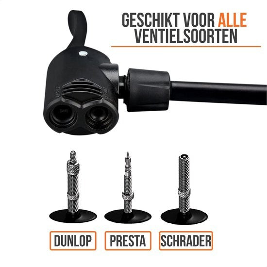 Strex Fahrradpumpe - Druckmesser - 11 Bar - Ballpumpe - Orange