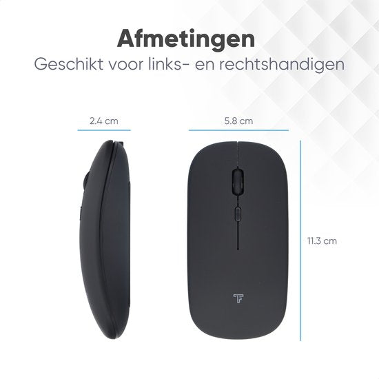 Trendfield Wireless Mouse - Wiederaufladbare Computermaus - Bluetooth - Ergonomische Maus mit Silent Click - Geeignet für alle Laptops - Schwarz