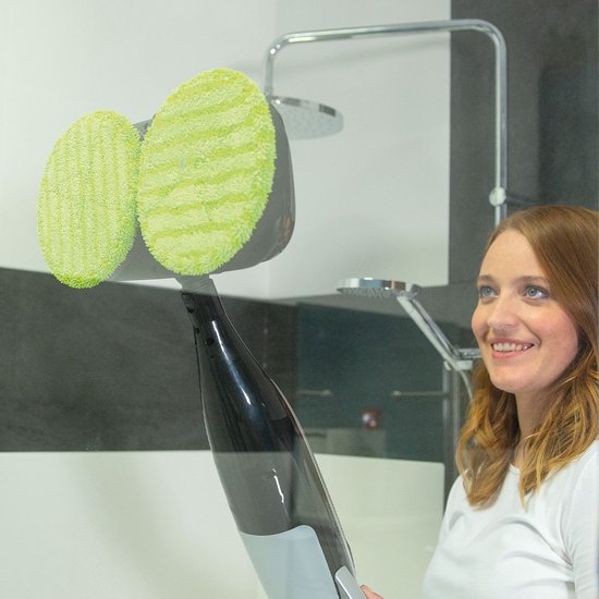 Livington Steam Twister Dampfreiniger mit rotierendem Doppel-Moppkopf, reinigt, schrubbt und poliert, 3-Stufen-Dampfautomat, 120 Grad heißer Dampf, Handdampfreiniger, 350-ml-Wassertank, schwarz